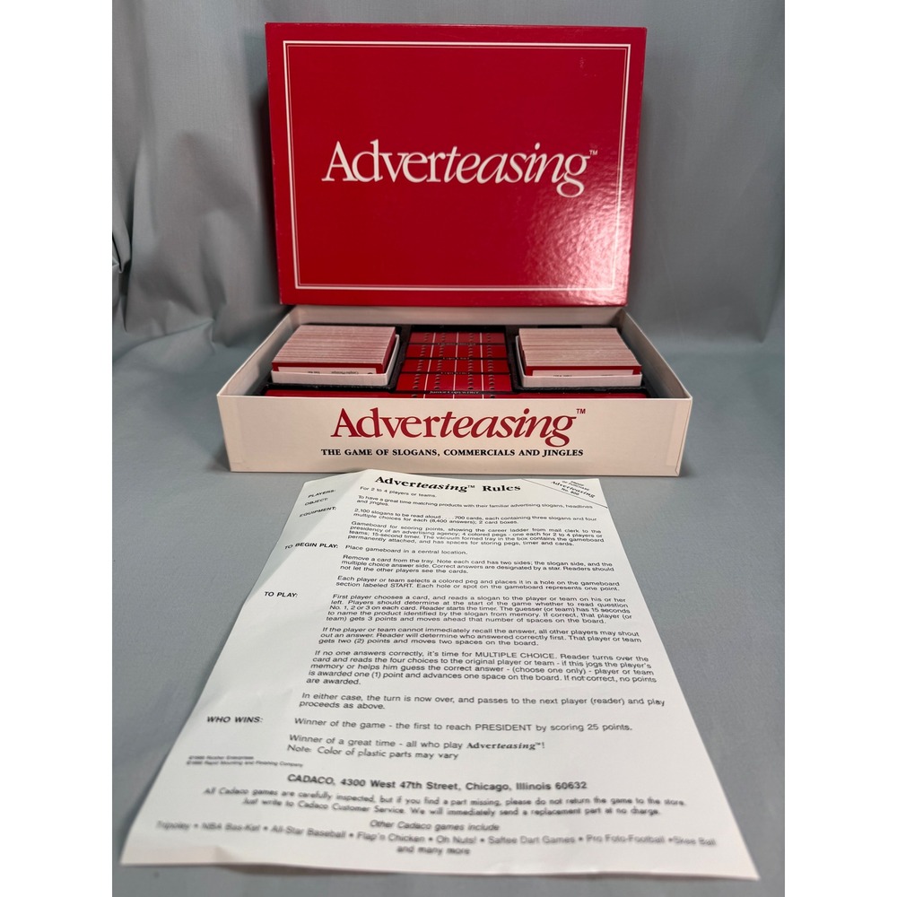 Cadaco Adverteasing Board Game 80s Vintage Slogans Commercials Jingles 1988